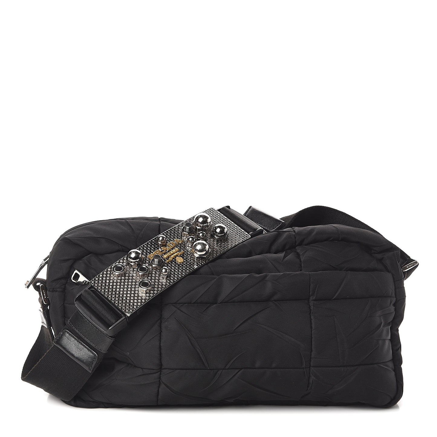 Nylon Tessuto Impuntu Quilted Shoulder Bag Black
