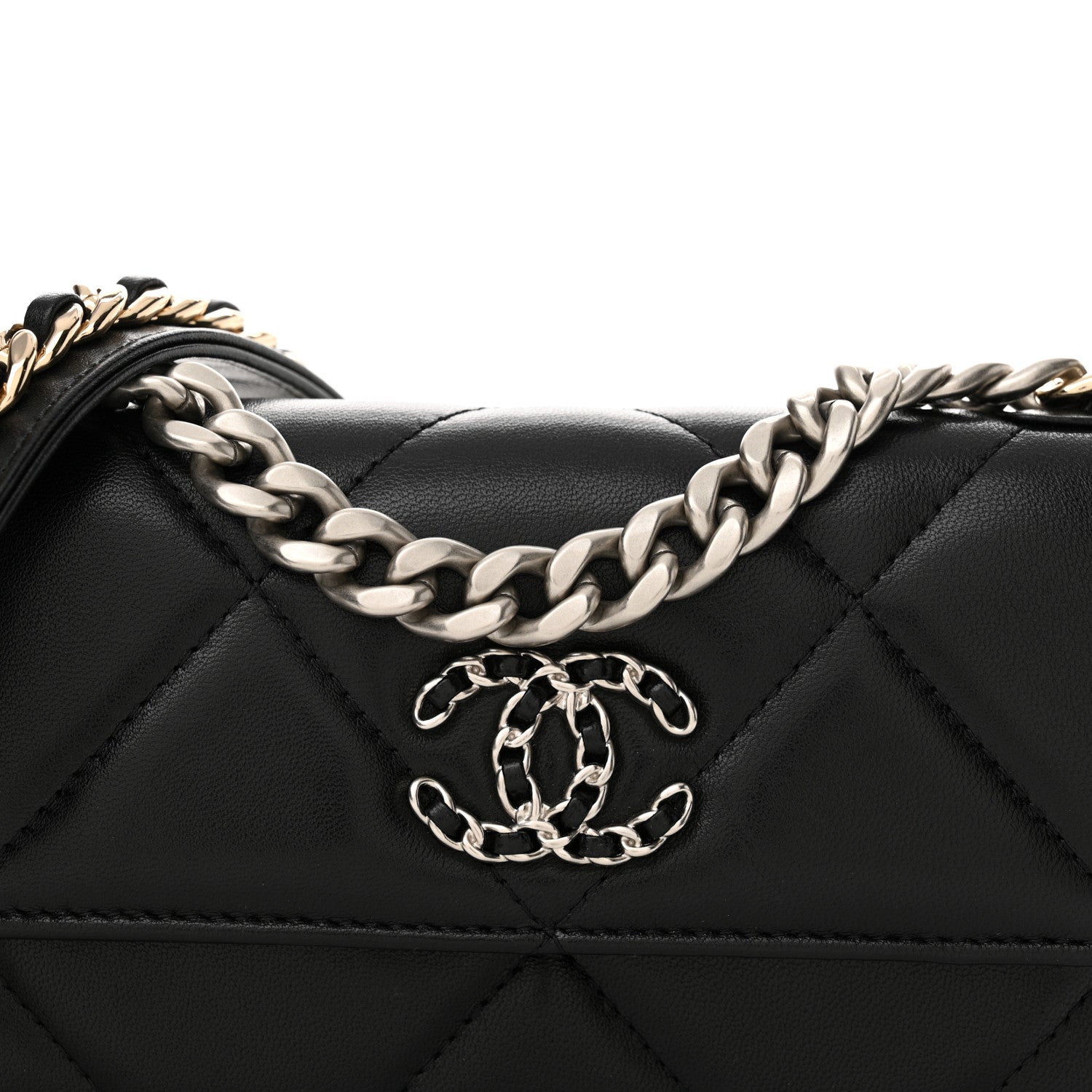 Chanel Lambskin Quilted Chanel 19 Flap Phone Holder With Chain Black 9 of 13