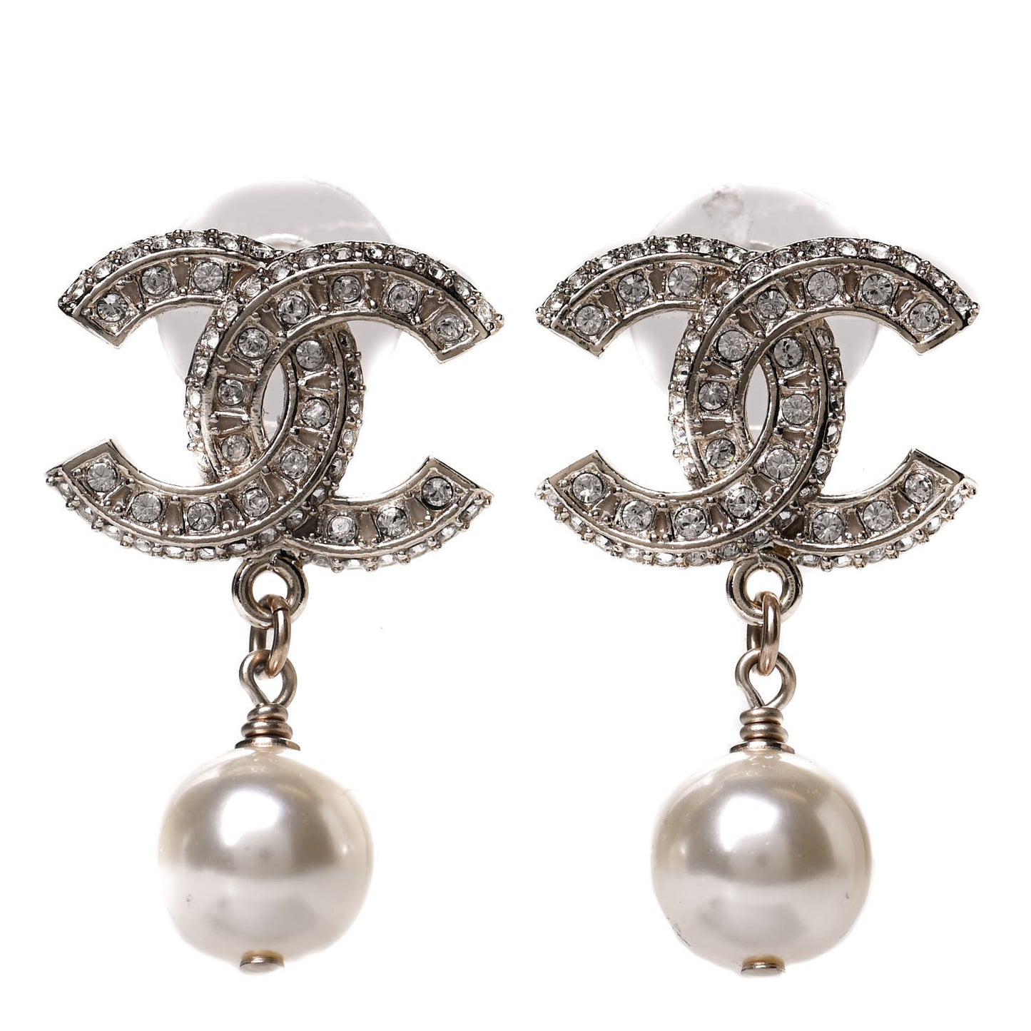 Crystal Pearl CC Drop Earrings Gold