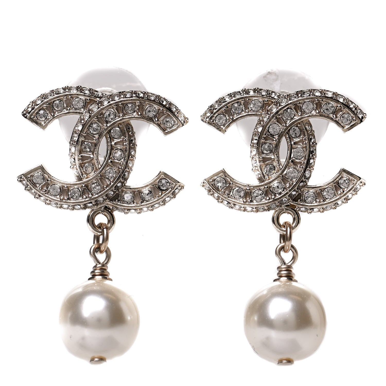 Chanel Crystal Pearl CC Drop Earrings Gold 1 of 5