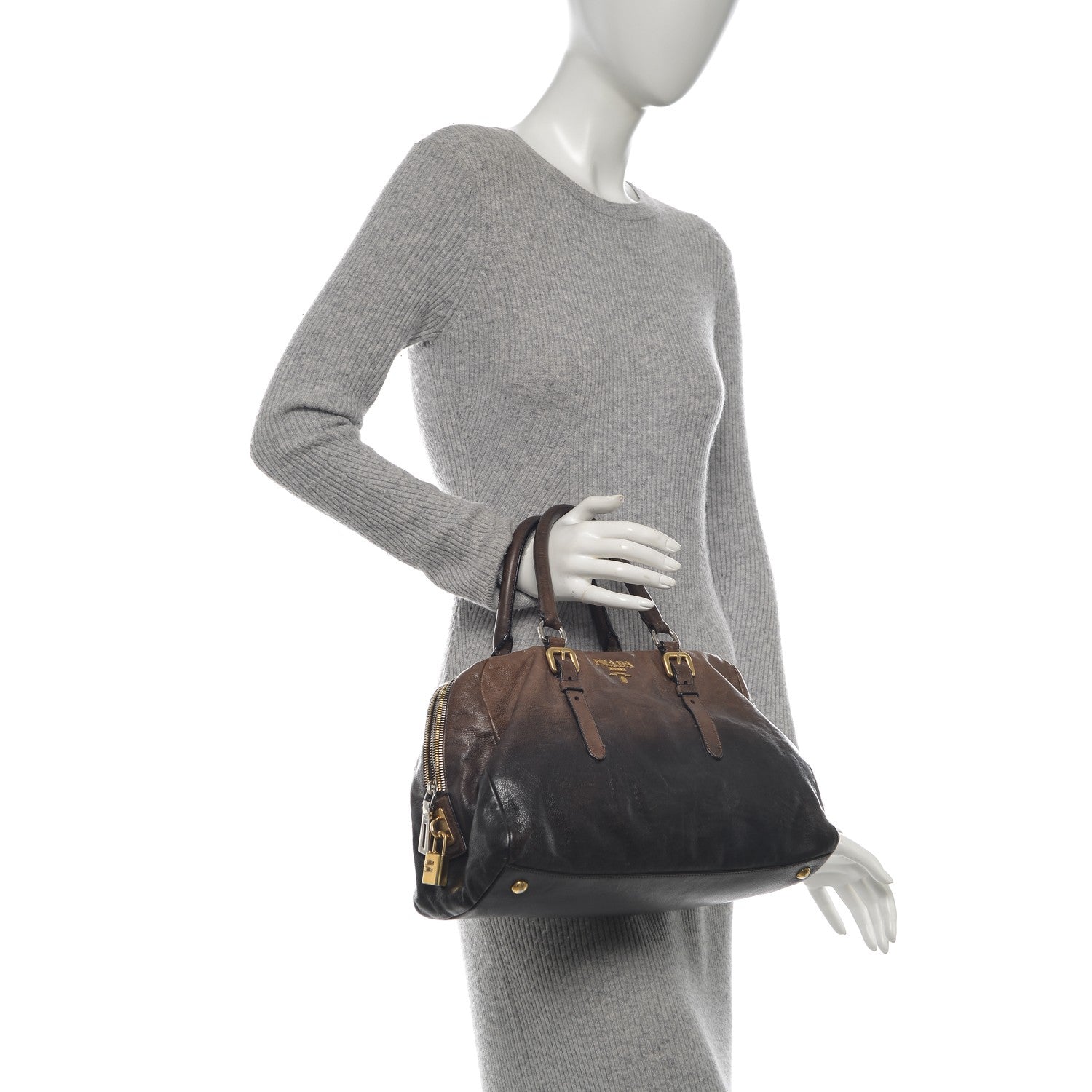 Prada Glace Calf Bowler Bag Militare 2 of 10