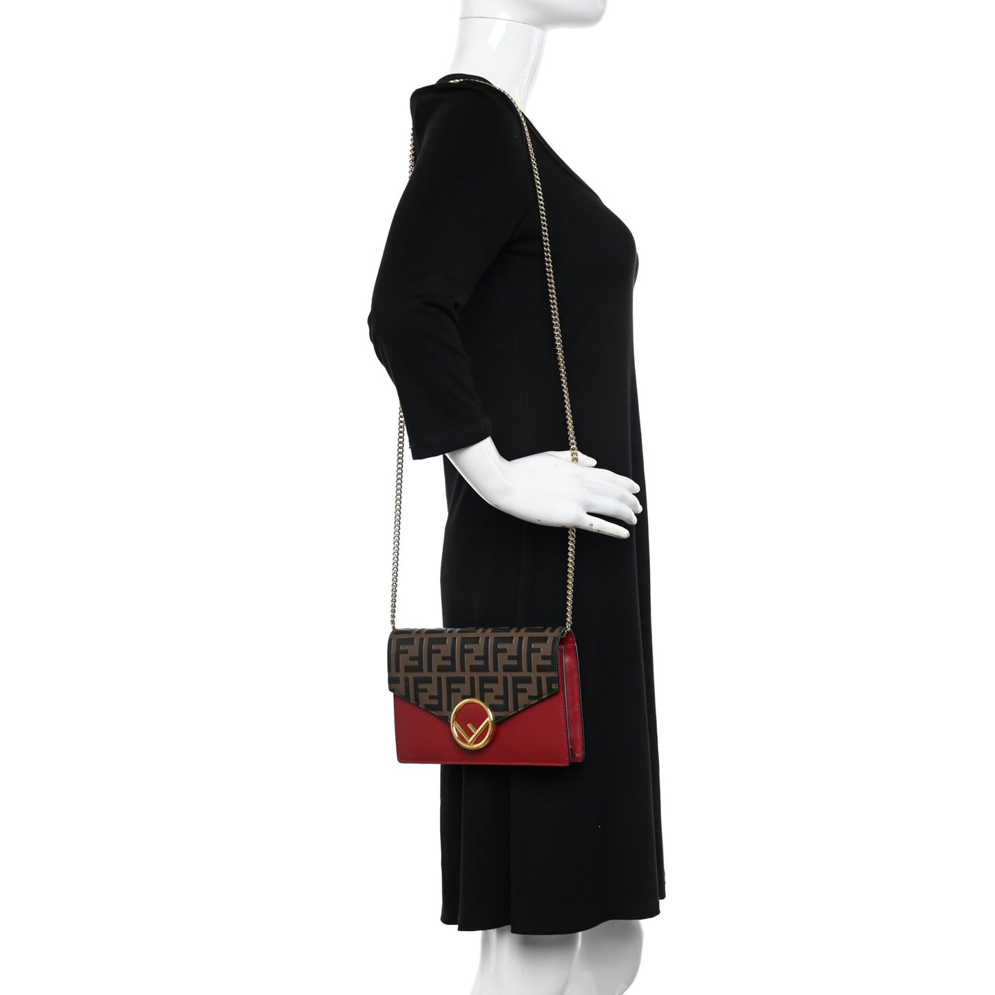 Vitello Cruise F is Fendi FF 1974 Embossed Medium Envelope Wallet On Chain Fragola Maya Black