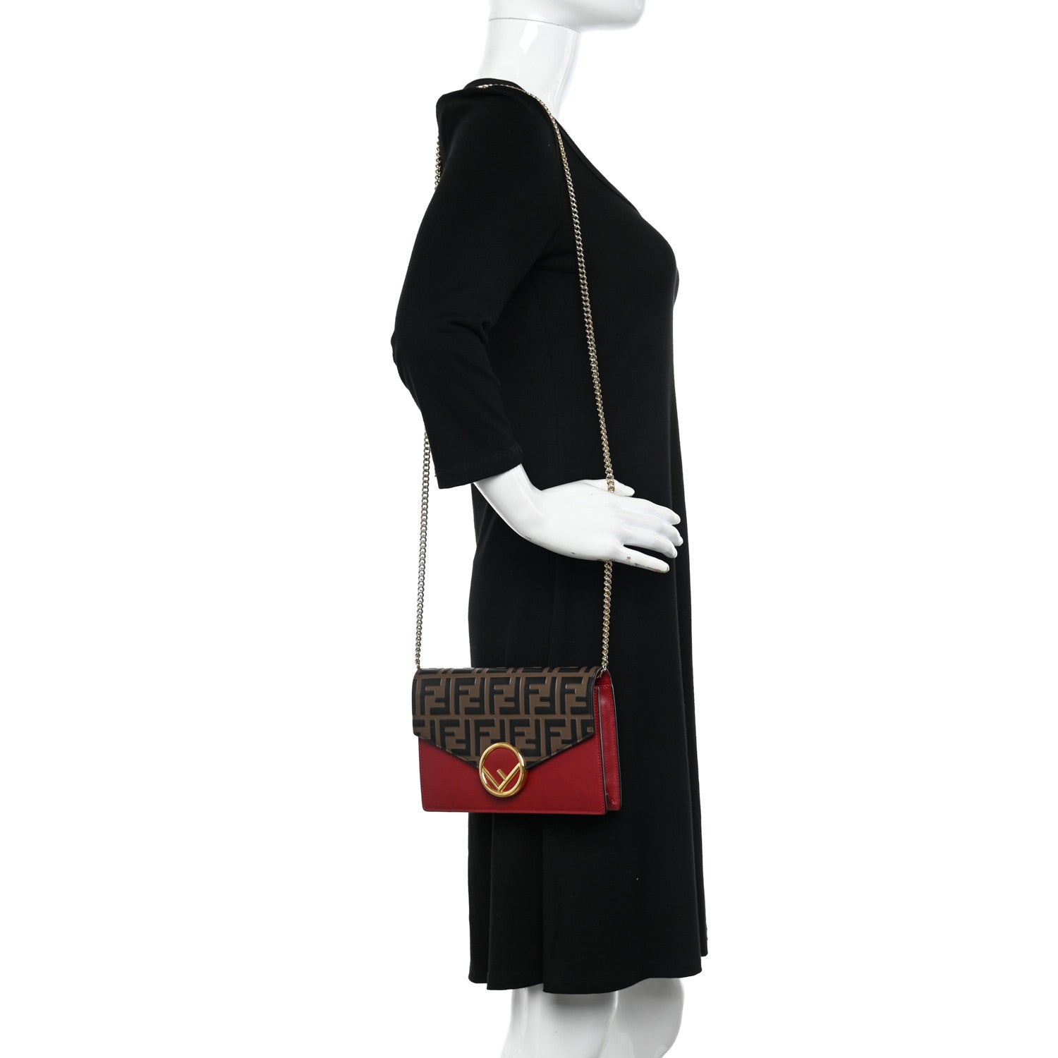 Fendi Vitello Cruise F is Fendi FF 1974 Embossed Medium Envelope Wallet On Chain Fragola Maya Black 2 of 12