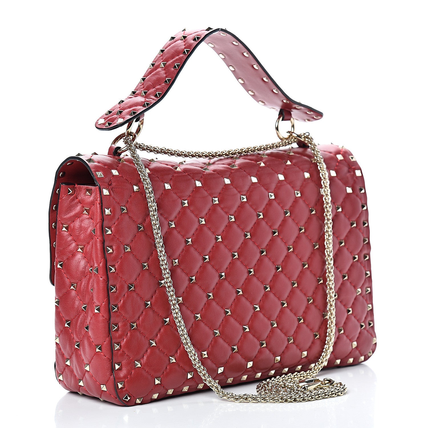 Valentino Garavani Lambskin Large Rockstud Spike Shoulder Bag Red 2 of 12