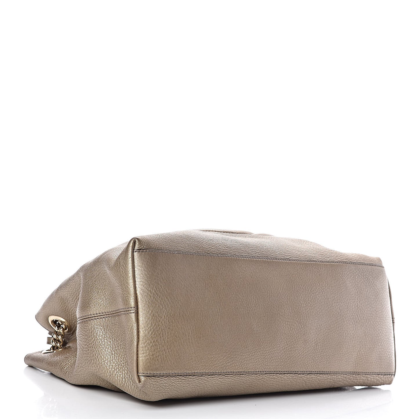 Metallic Pebbled Calfskin Medium Soho Chain Shoulder Bag Golden Beige