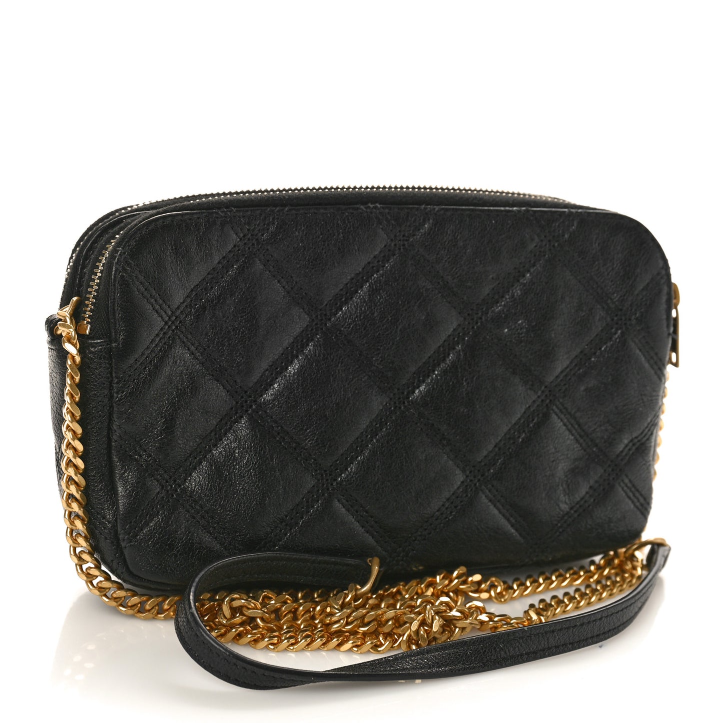 Grained Lambskin Quilted Mini Becky Double Zip Bag Black