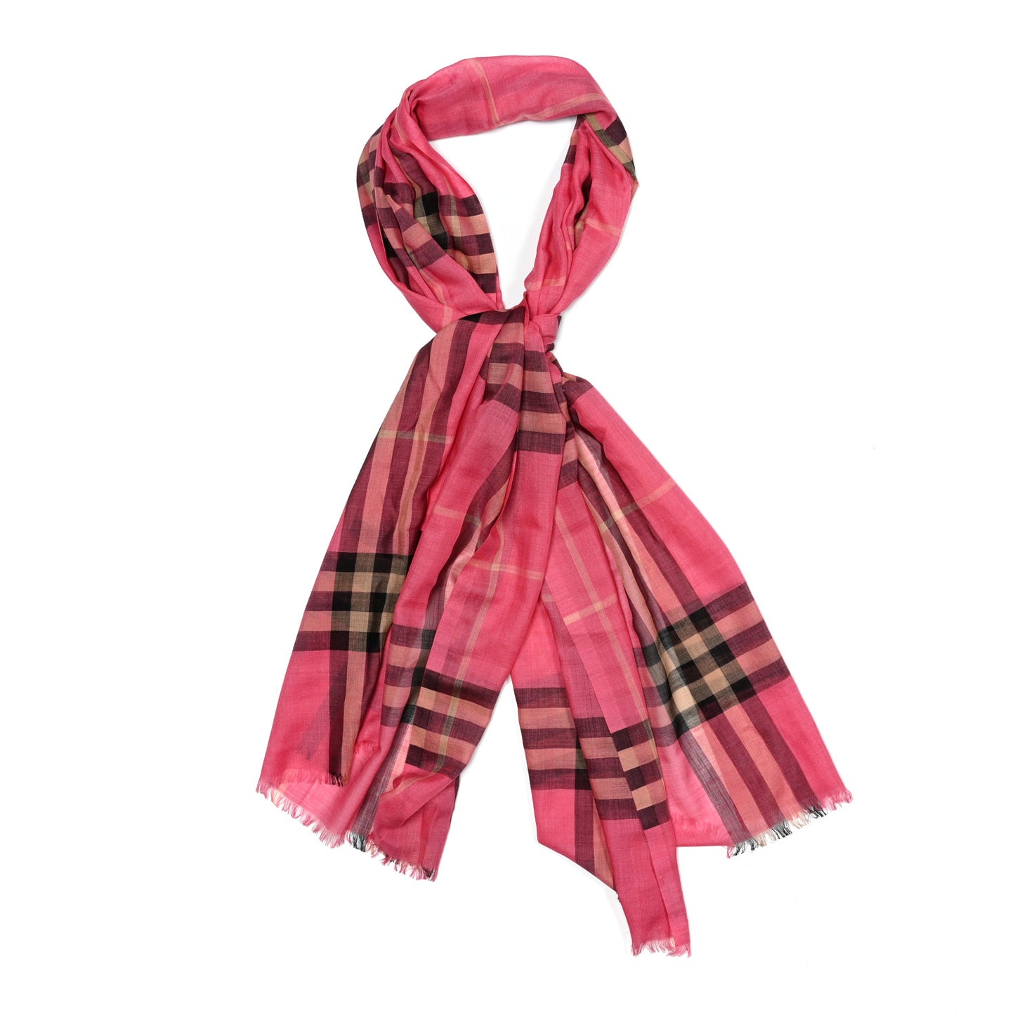 Wool Silk Gauze Giant Check Scarf Pink