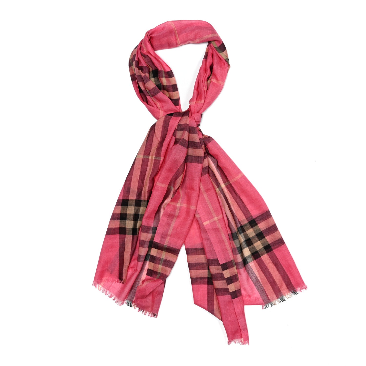 Burberry Wool Silk Gauze Giant Check Scarf Pink 1 of 4