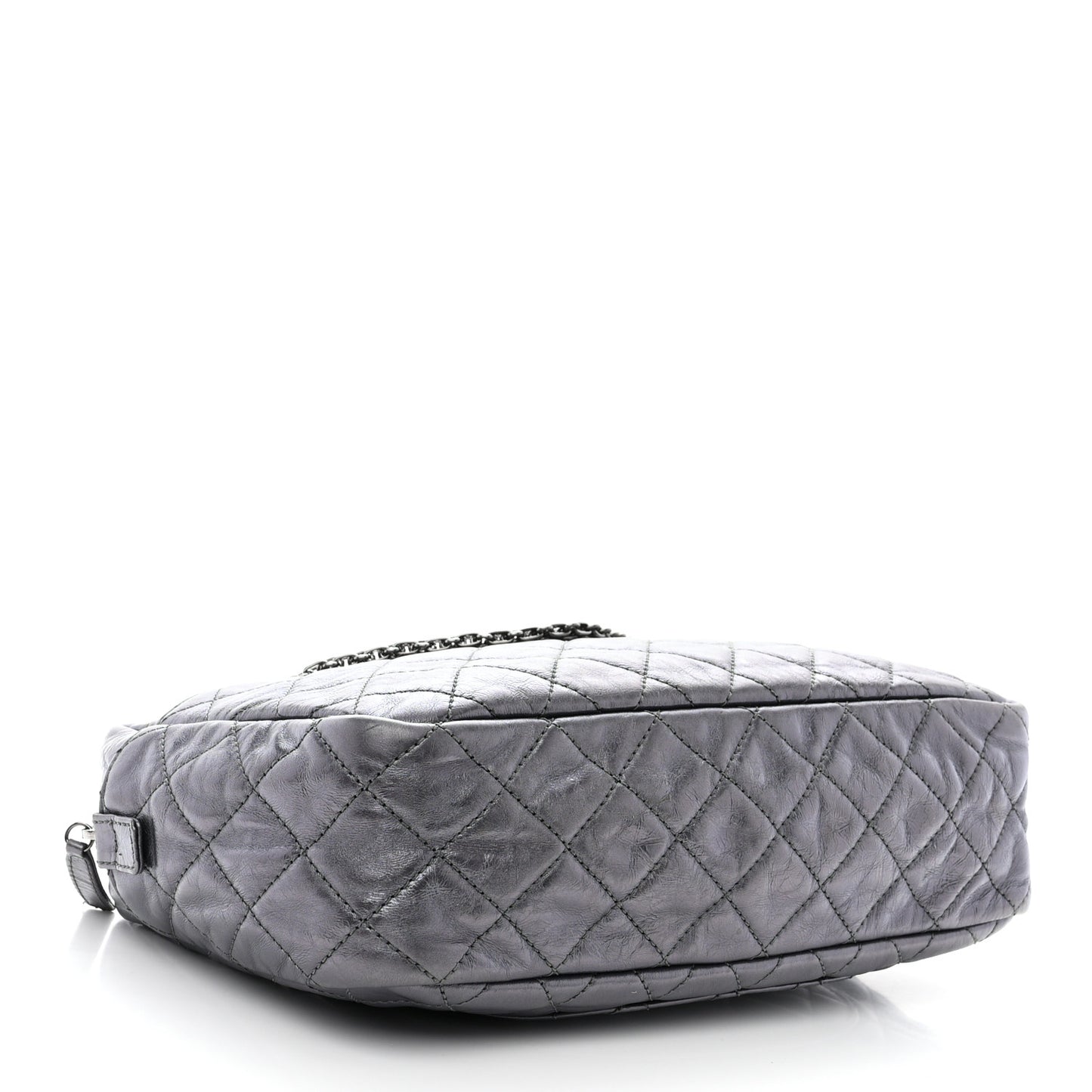 Metallic Aged Calfskin Quilted Medium Reissue Camera Case Dark Silver