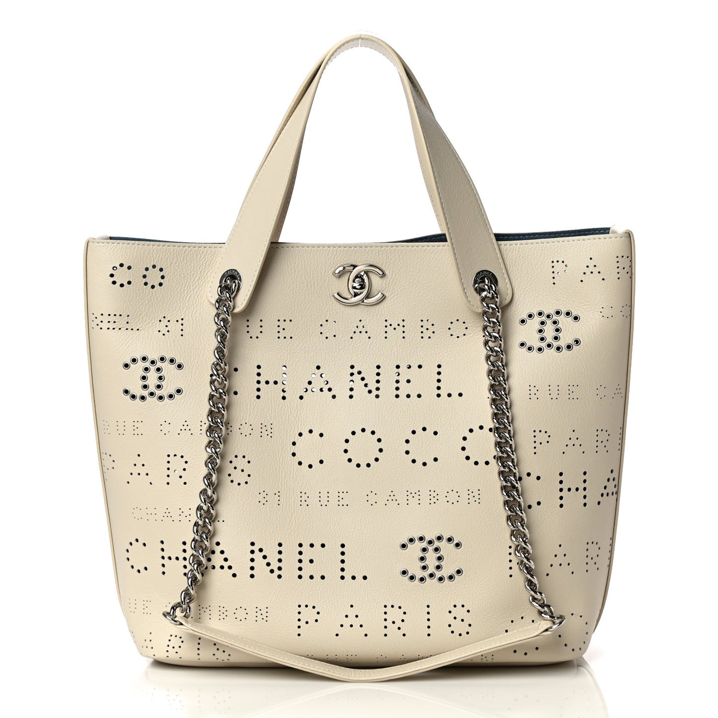 Calfskin Tweed Small Logo Eyelets Shopping Tote Beige