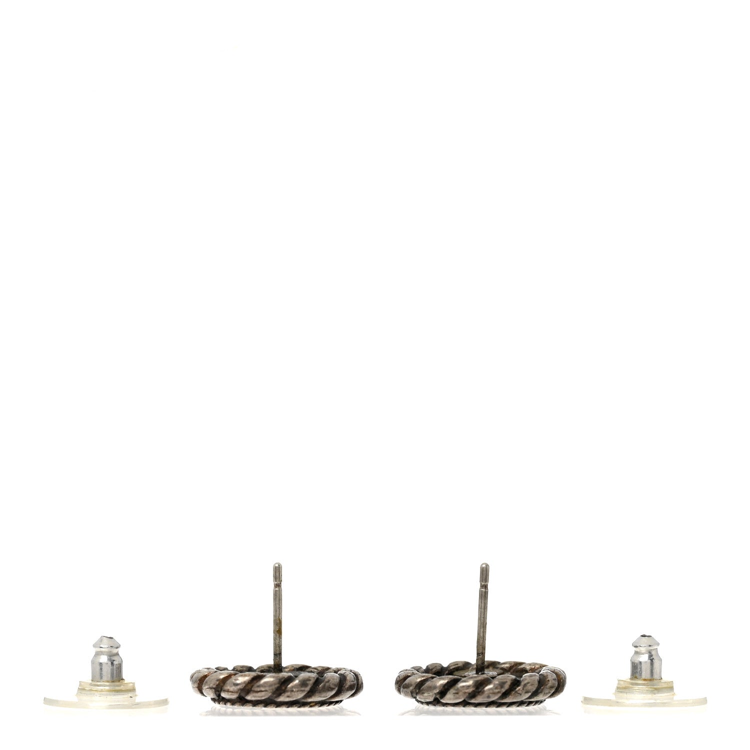 Chanel Metal Round CC Stud Earrings Ruthenium 3 of 4