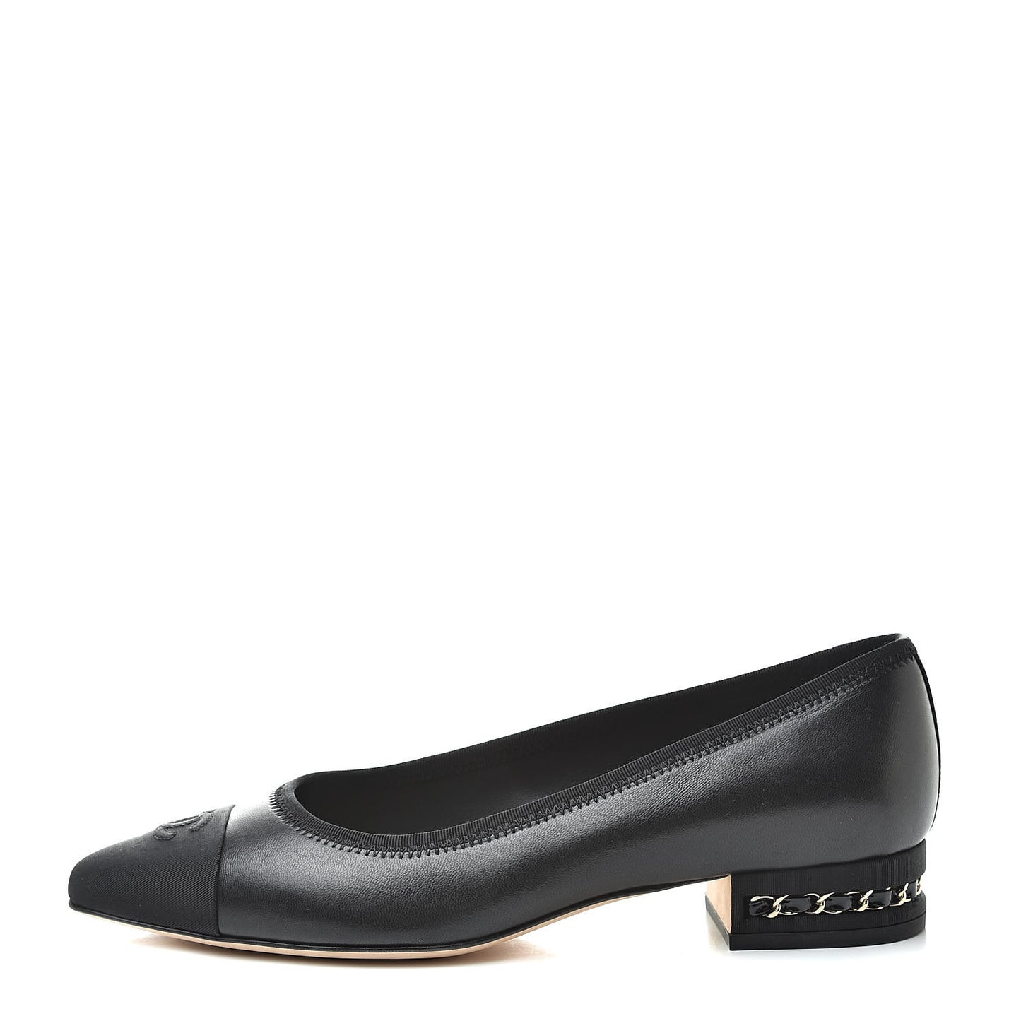 Lambskin Grosgrain Cap Toe Chain Pumps 40 Black