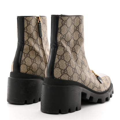 Gucci GG Supreme Monogram Magnum Calfskin Interlocking G Womens Lug Sole Ankle Boots 39 Beige Ebony Black 4 of 9