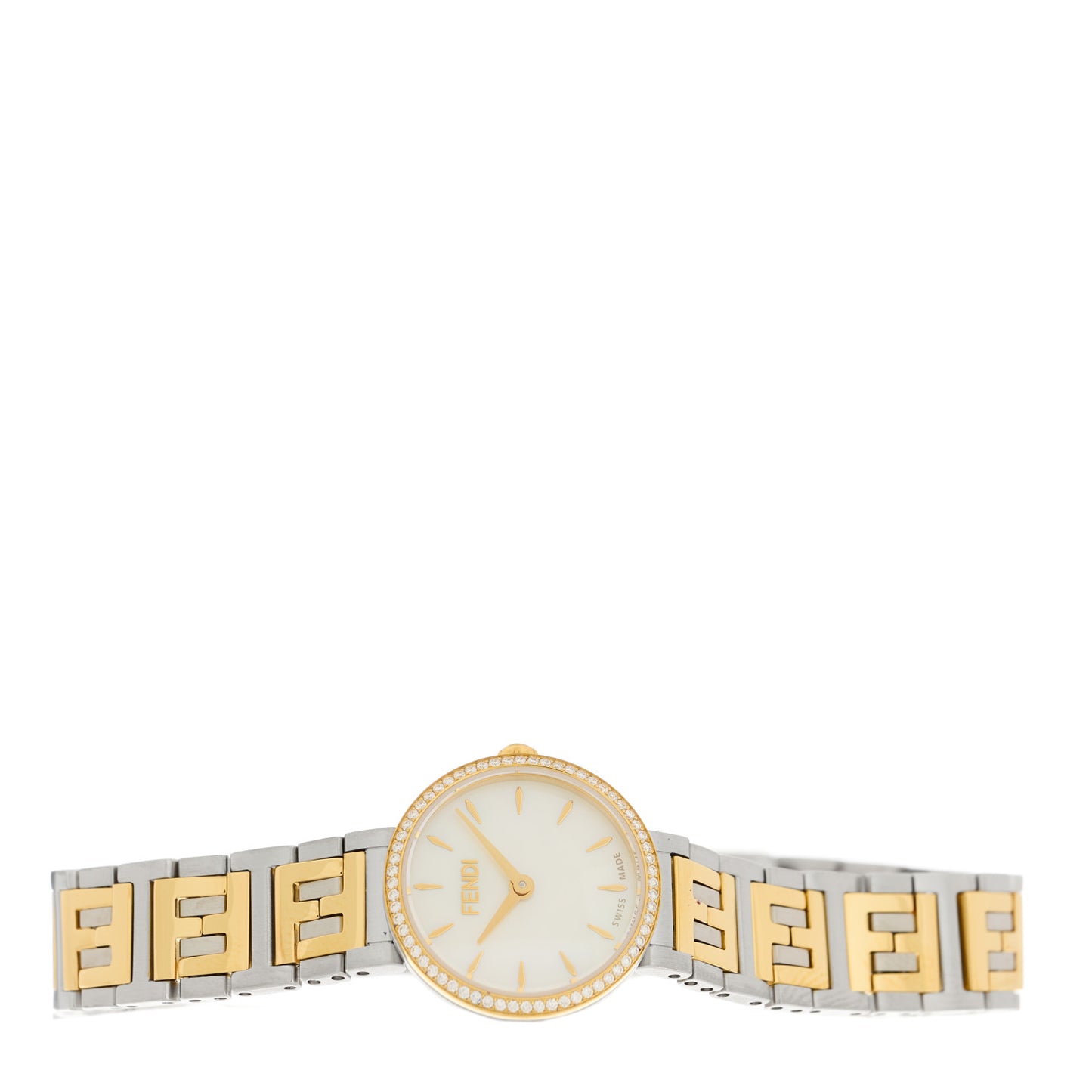 Stainless Steel Diamond Bezel Mother of Pearl 19mm Fendi Forever Two Tone Quartz Watch