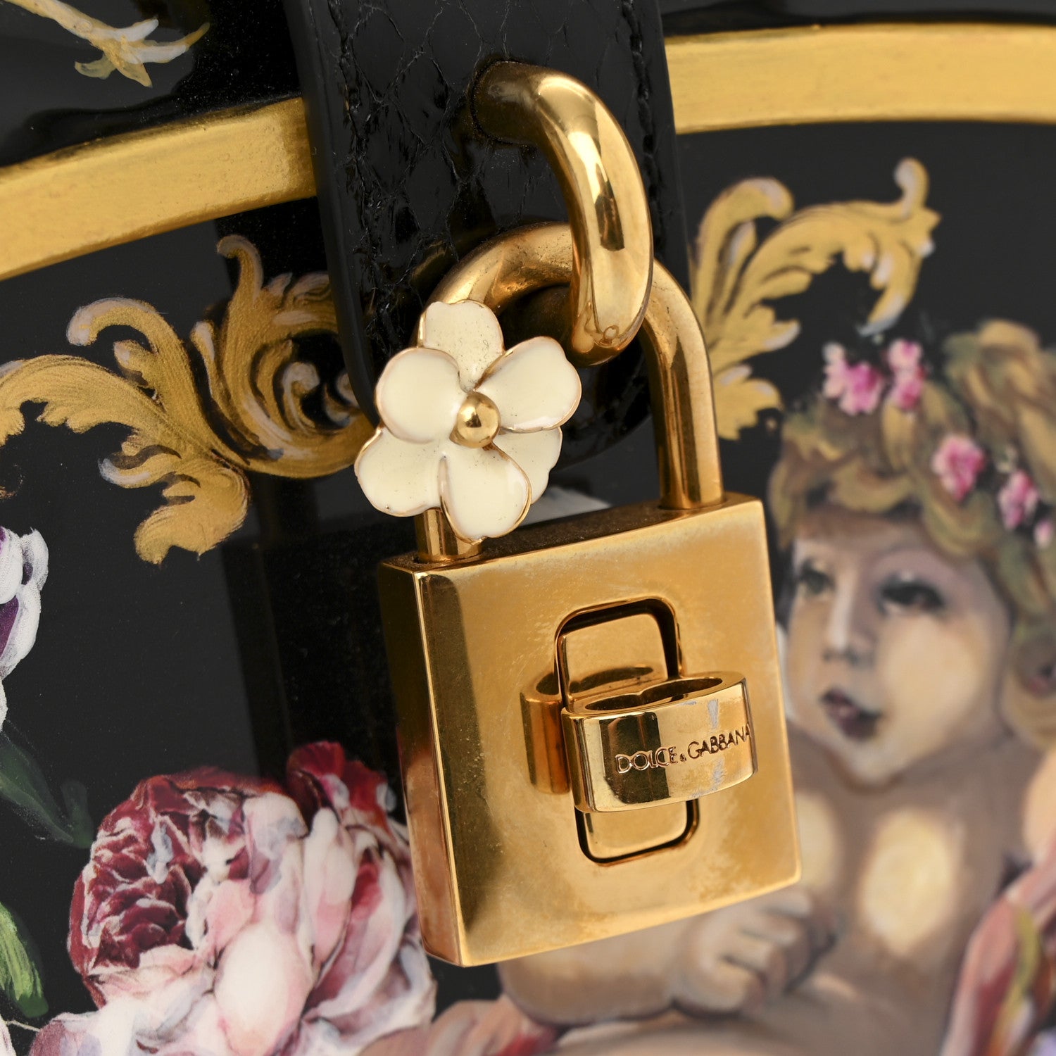 Dolce & Gabbana Plexiglass Snakeskin Cherub Box Bag Black Gold 21 of 29