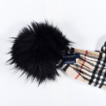 Burberry Cashmere Check Fox Fur Scarf Camel 3 of 3