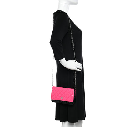Chanel Patent Quilted Bi-Color Wallet On Chain WOC Pink Black 2 of 10