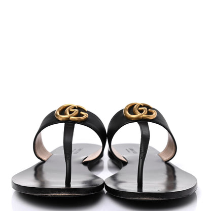 Gucci Calfskin GG Marmont Thong Sandals 38.5 Black 2 of 4