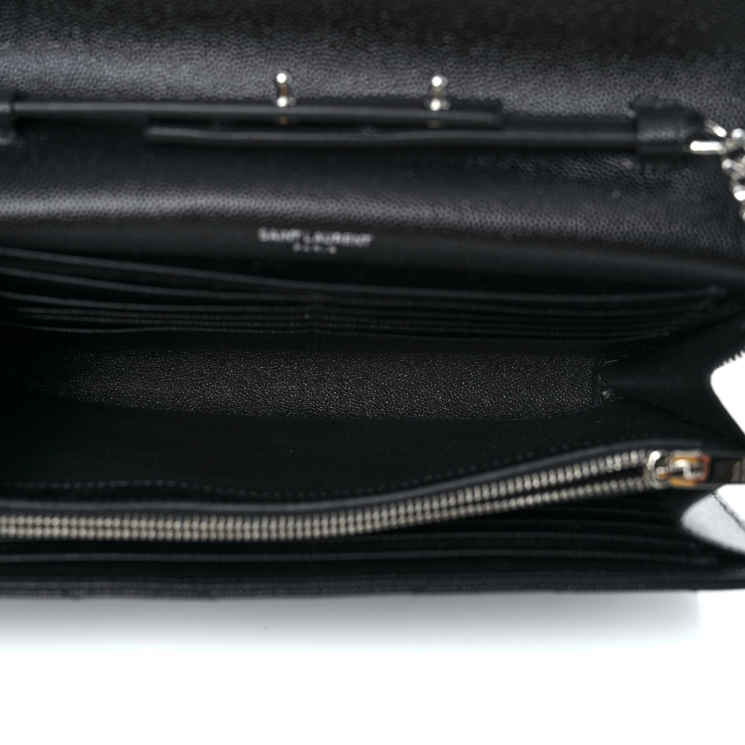 Saint Laurent Grain De Poudre Matelasse Chevron Monogram Chain Wallet Black 4 of 9