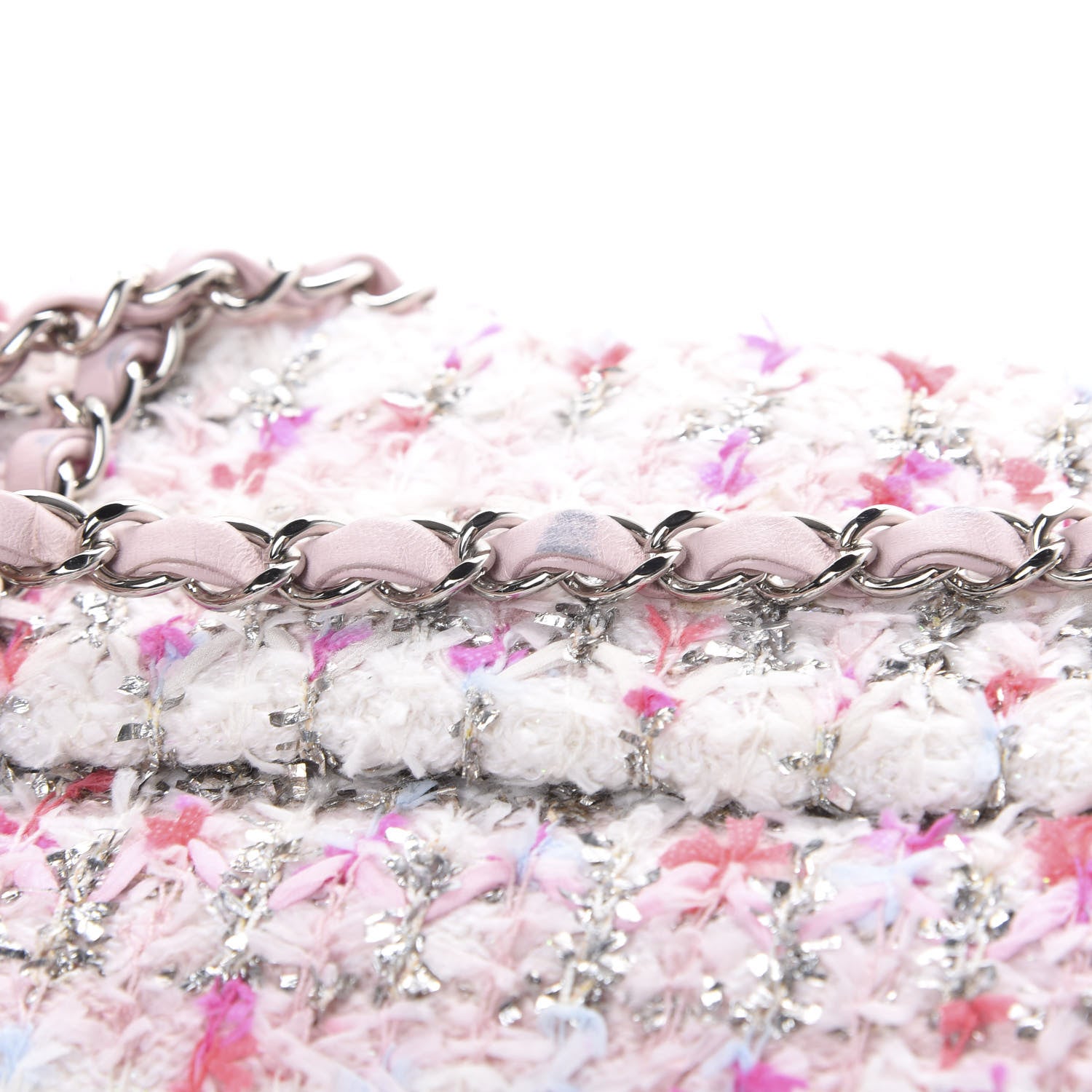 Chanel Tweed Quilted Mini Rectangular Flap Light Pink Silver Blue 10 of 11