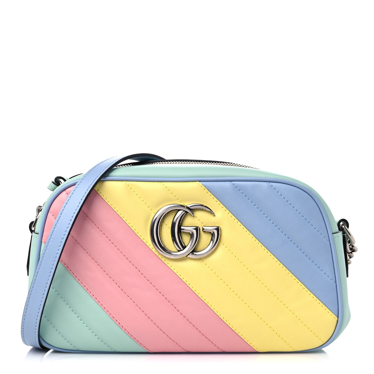 Gucci Calfskin Matelasse Diagonal Small GG Marmont Chain Shoulder Bag Multicolor Pastel 1 of 10