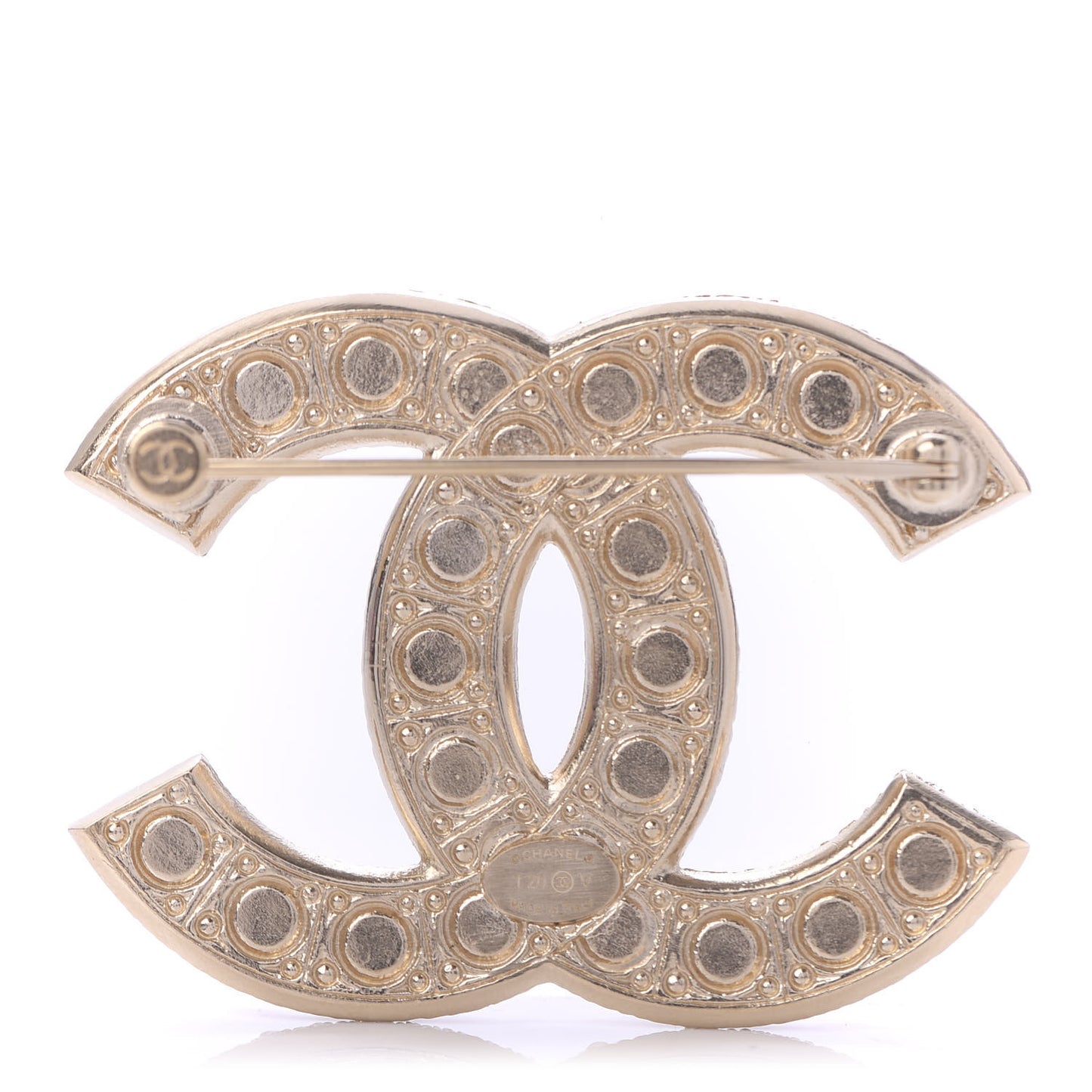 Pearl Crystal CC Brooch Gold