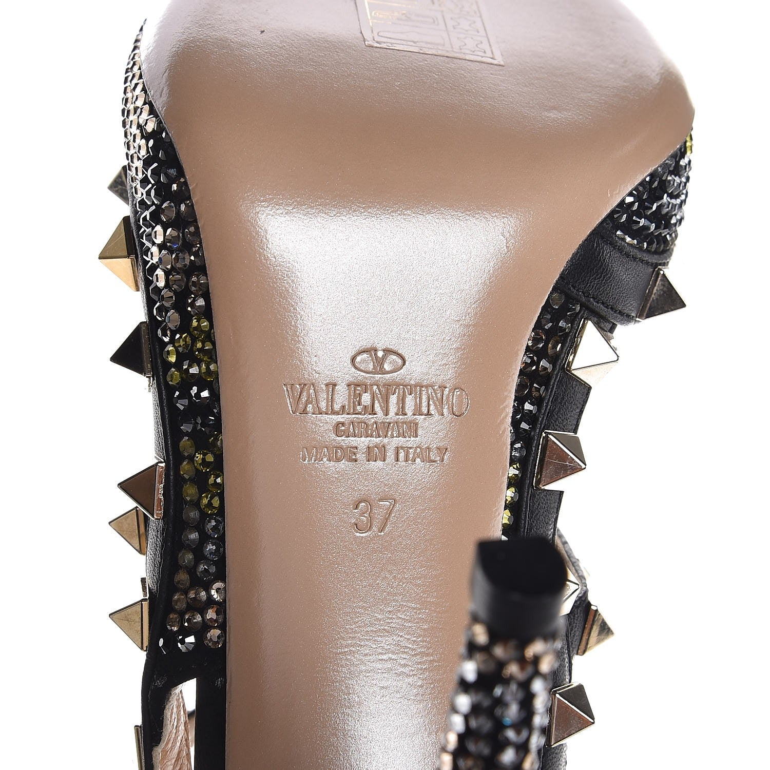 Valentino Garavani Crystal Camouflage Rockstud Ankle Strap 100mm Pumps 37 Black 6 of 8