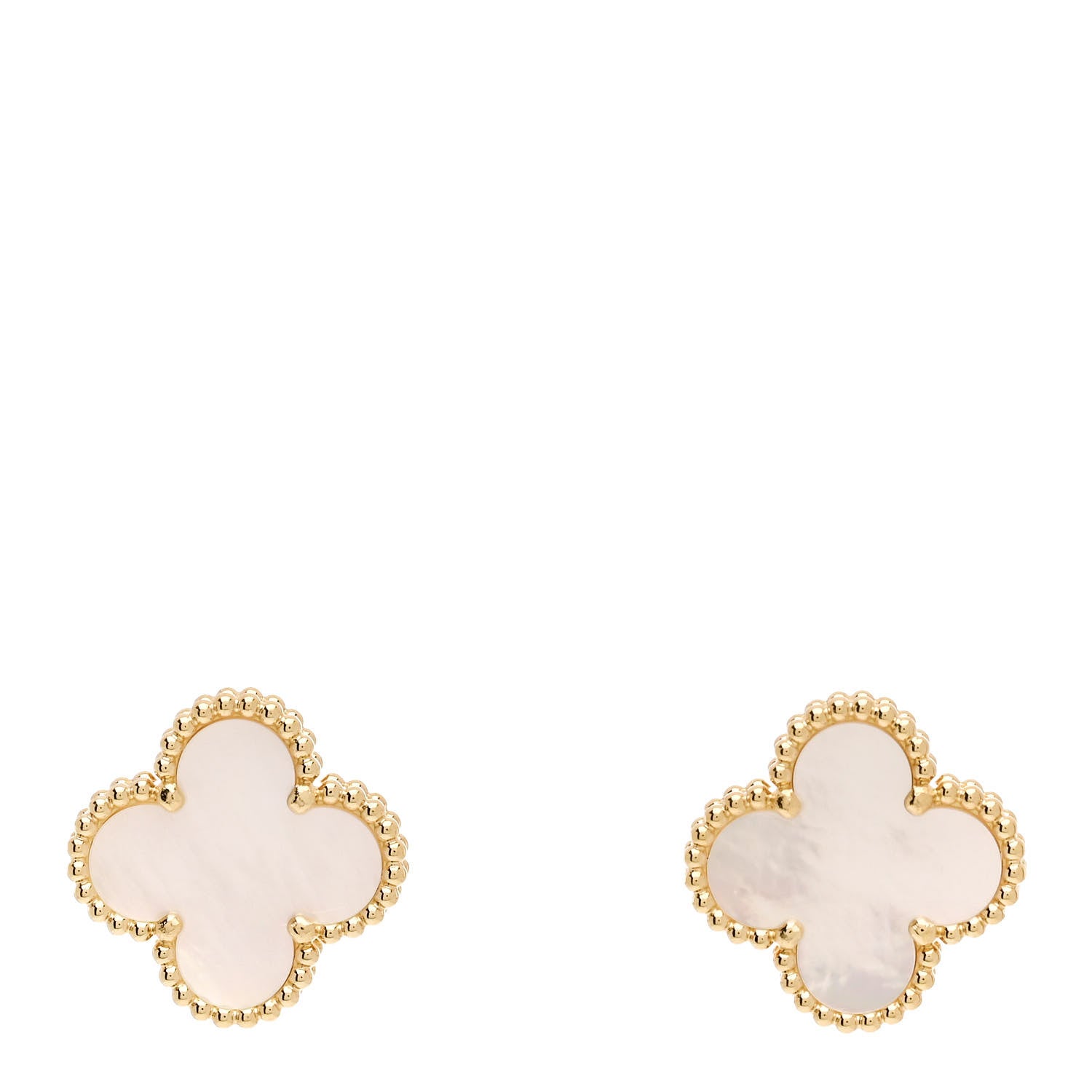 Van Cleef & Arpels 18K Yellow Gold Mother of Pearl Vintage Alhambra Earrings 1 of 5