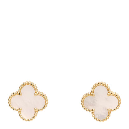 Van Cleef & Arpels 18K Yellow Gold Mother of Pearl Vintage Alhambra Earrings 1 of 5