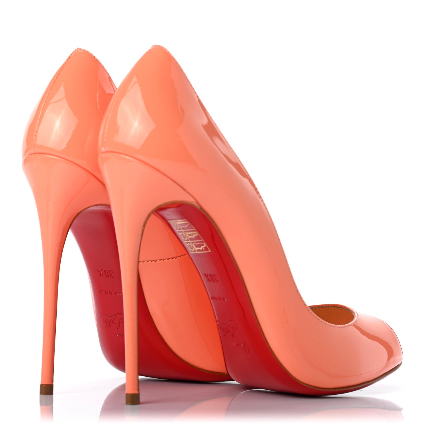 Christian Louboutin Patent 120 Peep Toe Pumps 38.5 Flamingo 4 of 7