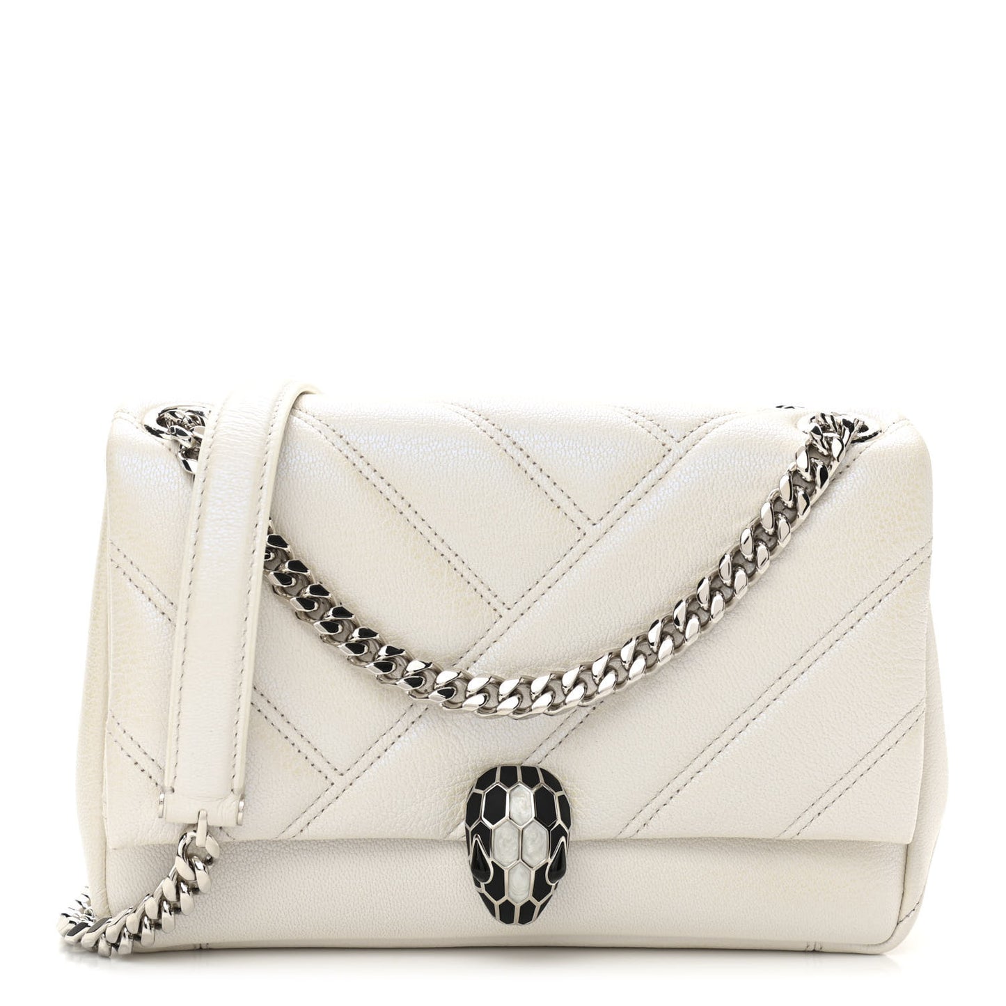 Calfskin Matelasse Small Serpenti Cabochon Shoulder Bag White