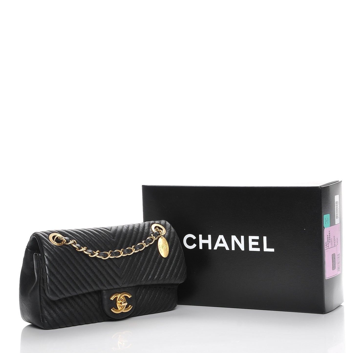 Wrinkled Lambskin Chevron Quilted Small Flap Black