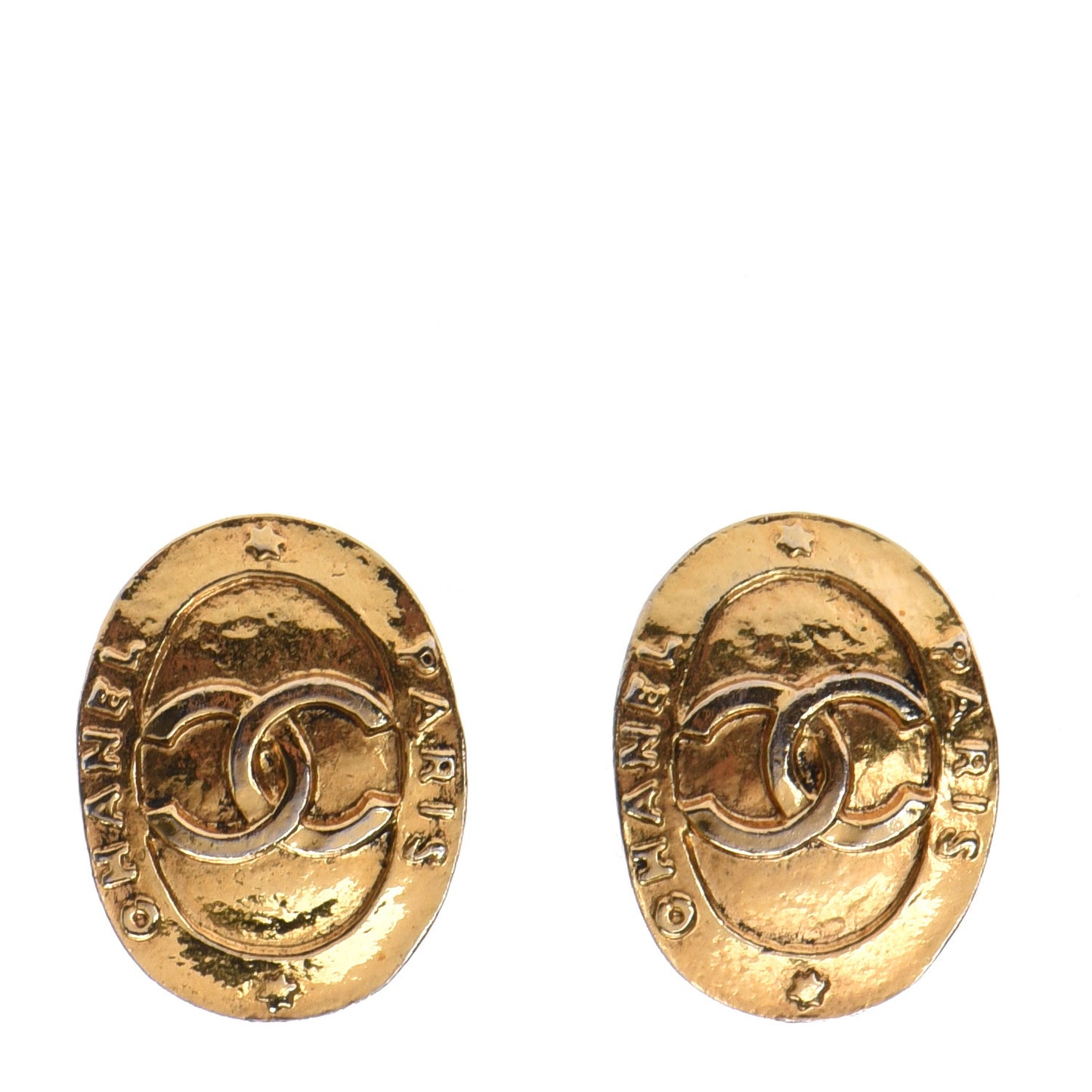 Oval CC Clip On Earrings Gold