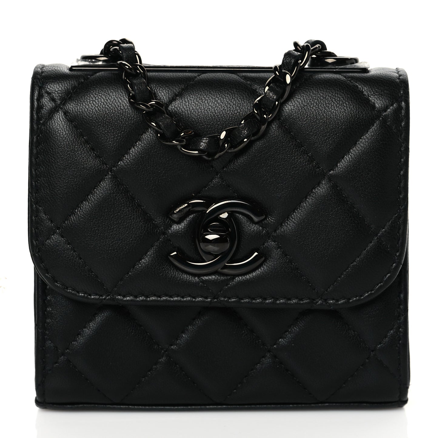 Lambskin Quilted Mini Trendy CC Chain Wallet So Black