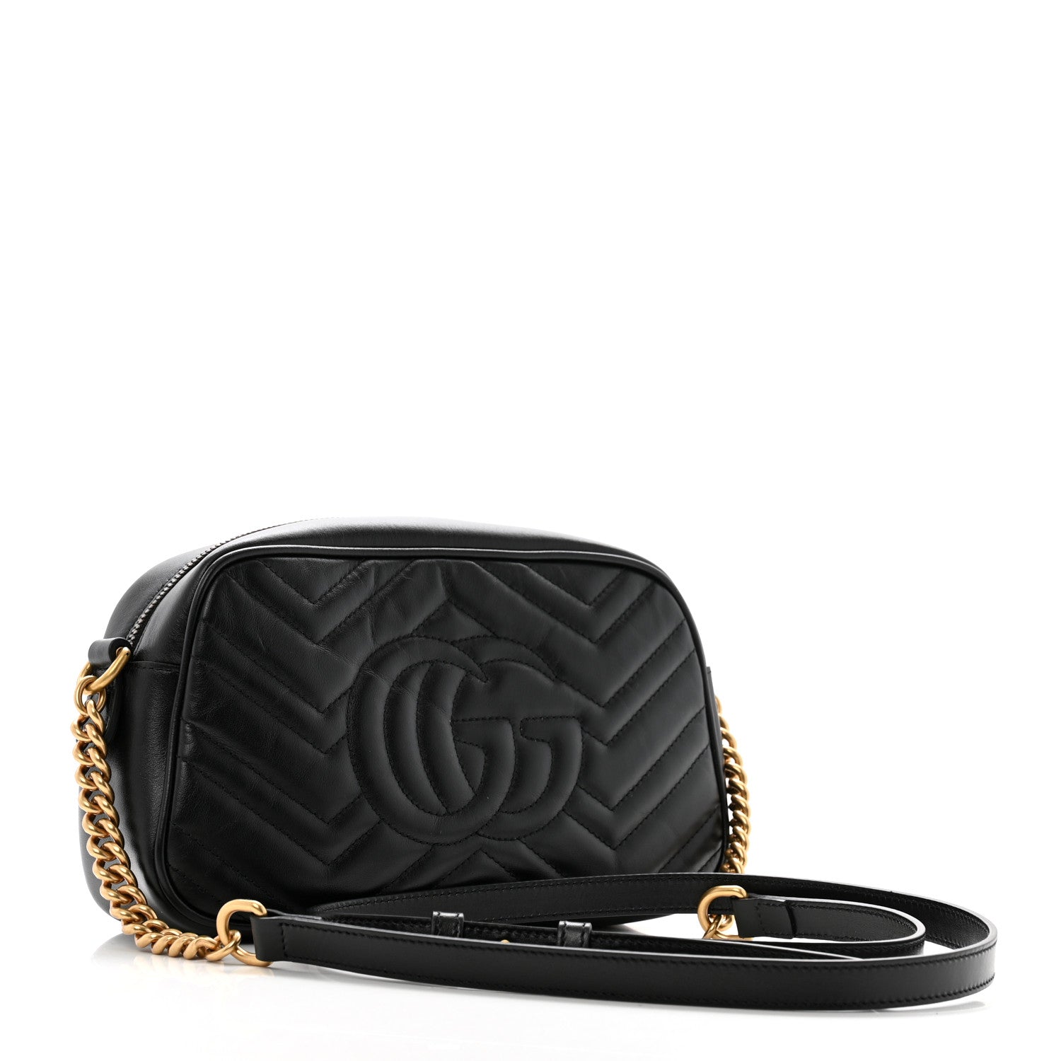 Gucci Calfskin Matelasse Small GG Marmont Chain Shoulder Bag Black 3 of 11