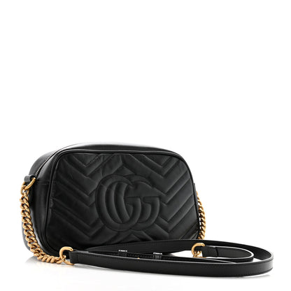 Gucci Calfskin Matelasse Small GG Marmont Chain Shoulder Bag Black 3 of 11