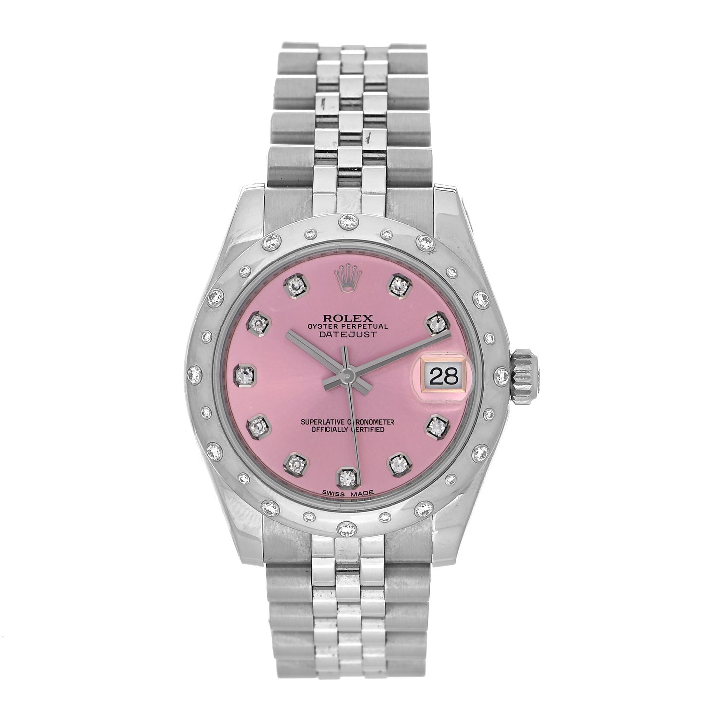 Stainless Steel 18K White Gold Diamond 31mm Oyster Perpetual Datejust Watch Pink 178344