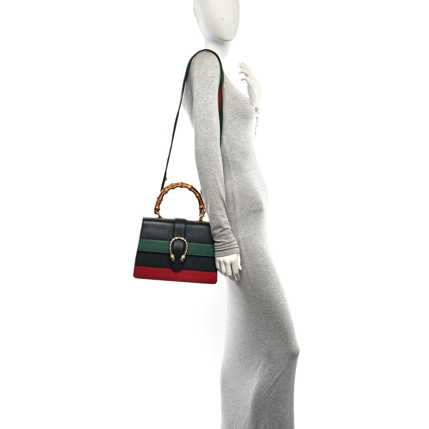 Gucci Moon Calfskin Bamboo Web Medium Dionysus Top Handle Bag Black Bright Evergreen Hibiscus Red 2 of 10