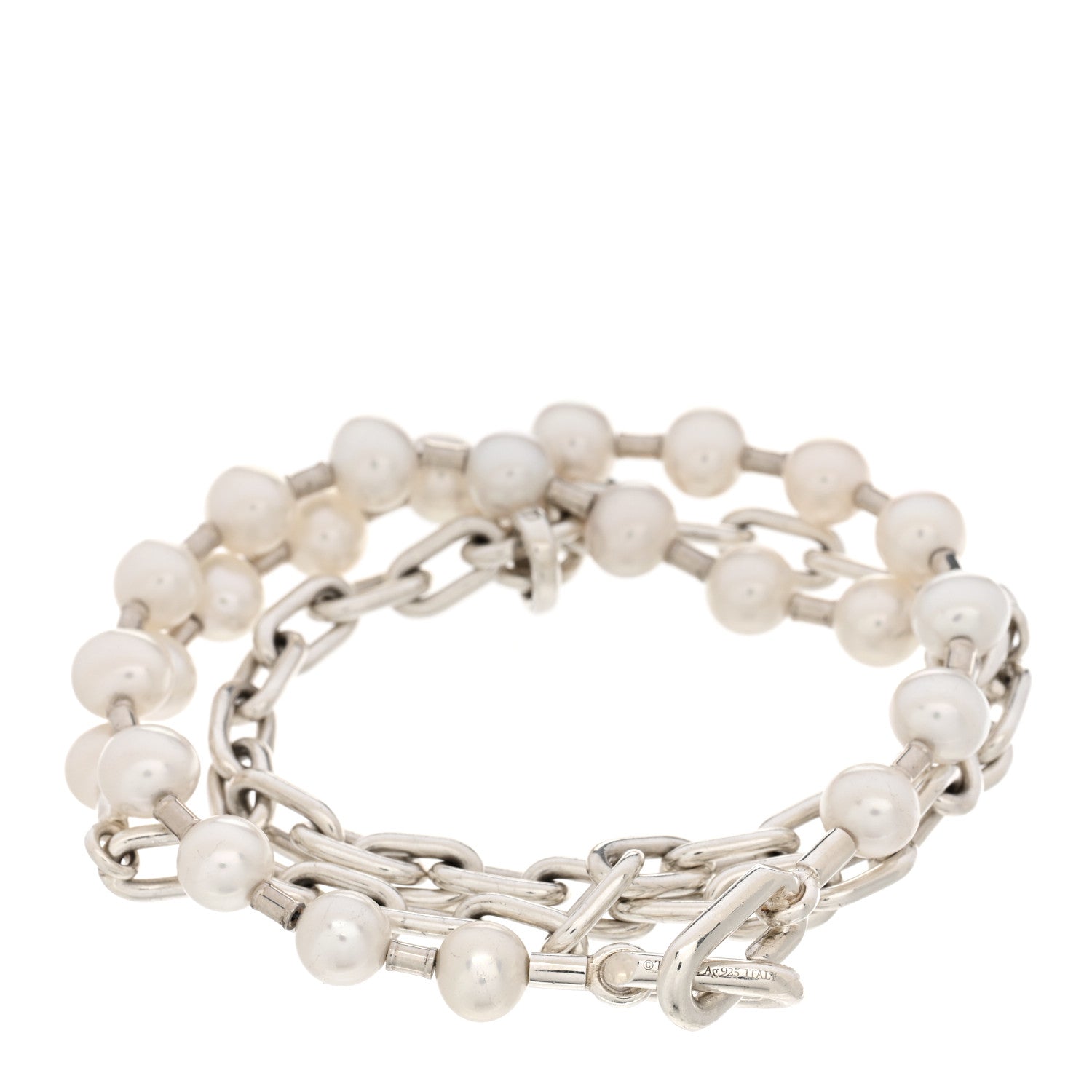 Tiffany Sterling Silver Pearl HardWear Lock Bracelet 2 of 3