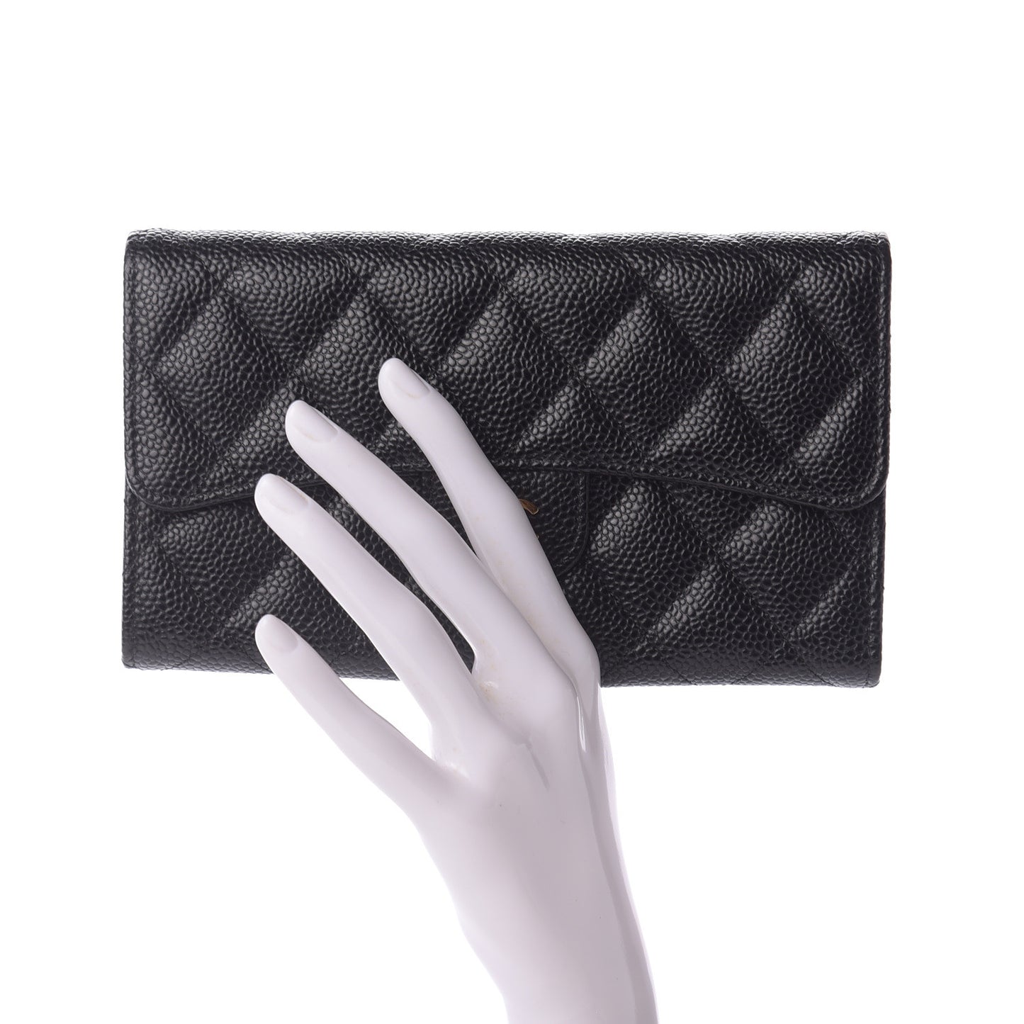 Caviar Quilted Large Flap Wallet Black