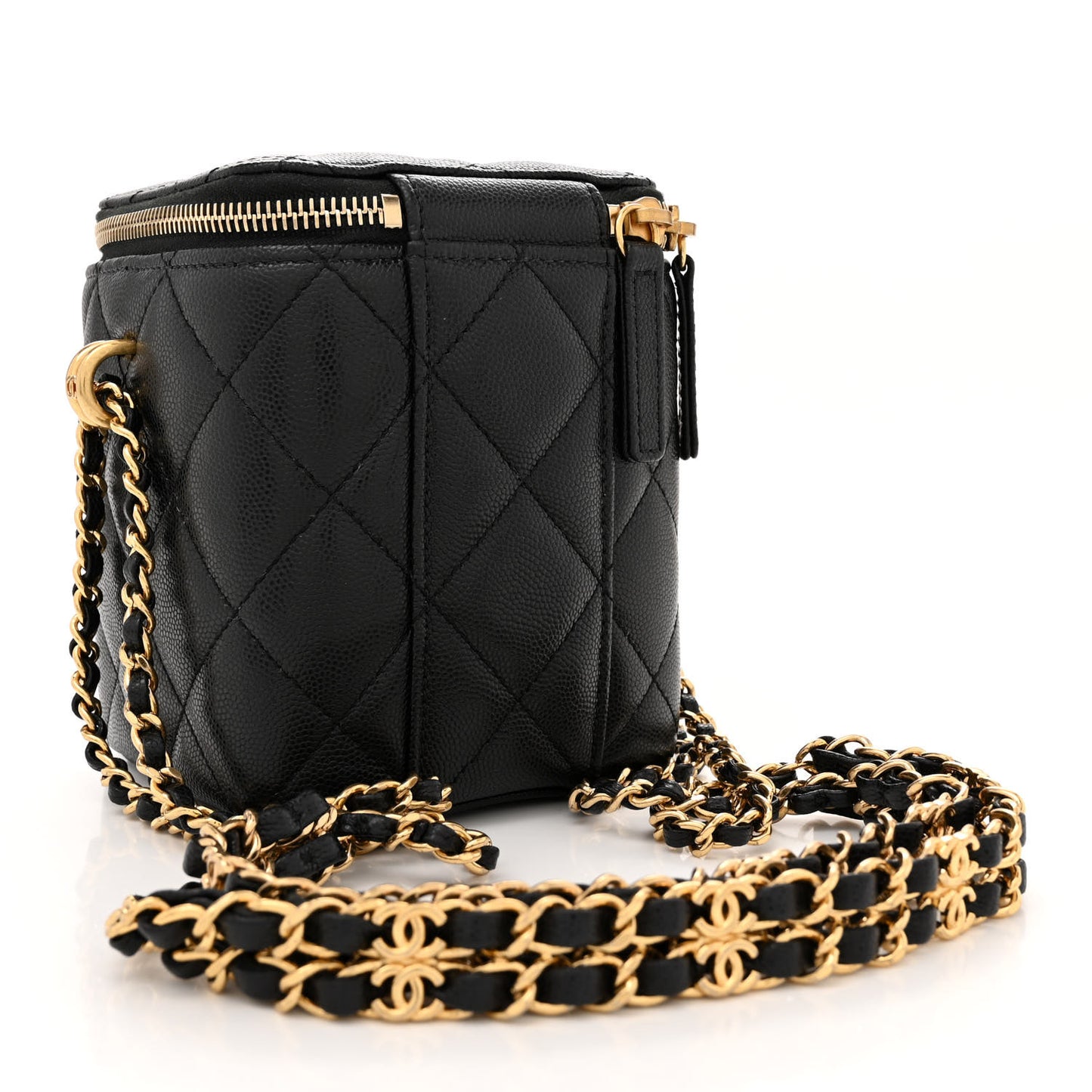 Caviar Quilted Small Vertical Vanity Case With Chain Black