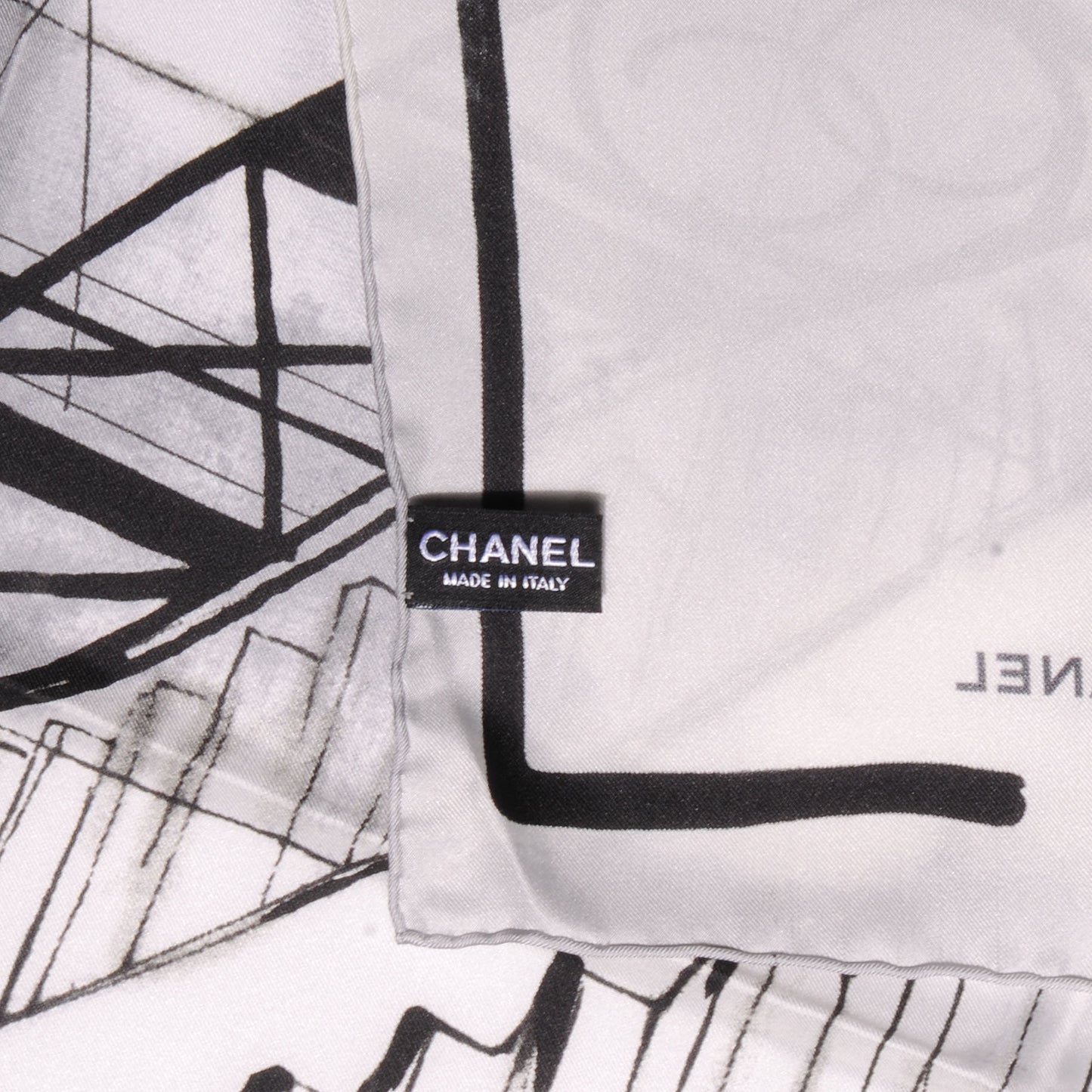 Silk Rue Cambon Staircase CC Square Scarf Black White