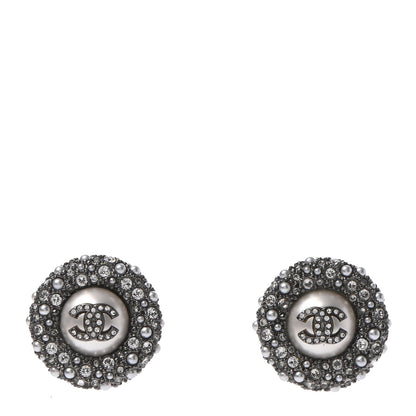 Chanel Pearl Crystal Round CC Earrings Silver 1 of 4