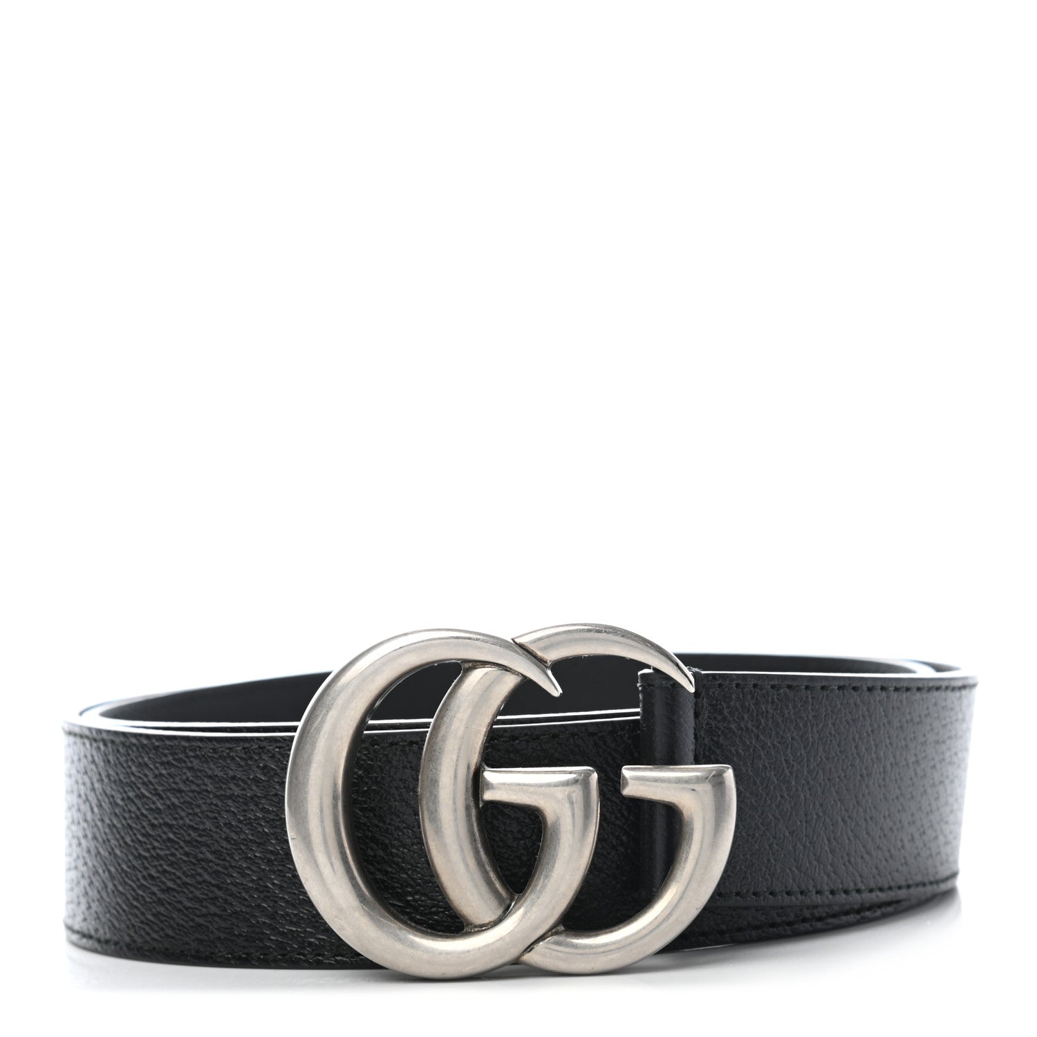 Gucci Textured Dollar Calfskin Nickel Double G 40mm Belt 95 38 Black 1 of 5