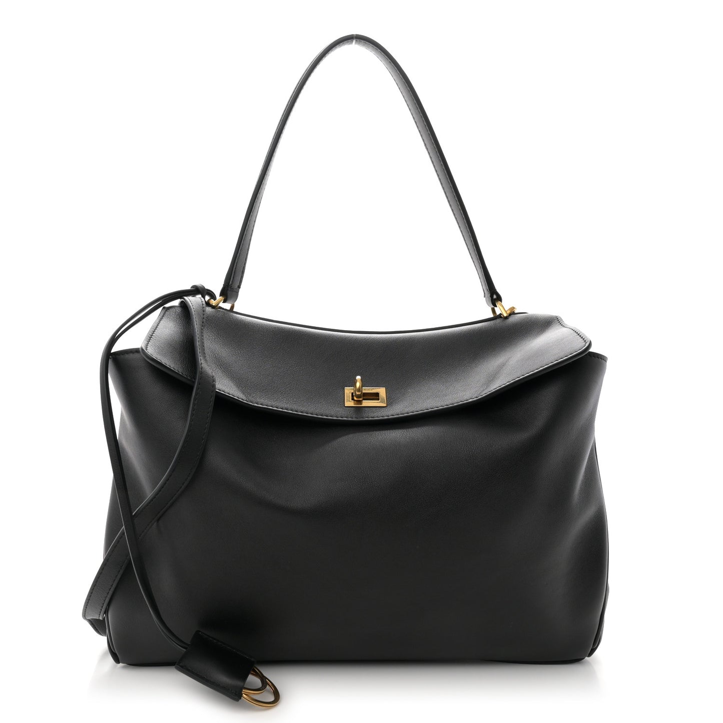 Natural Smooth Calfskin Medium Rodeo Top Handle Handbag Black