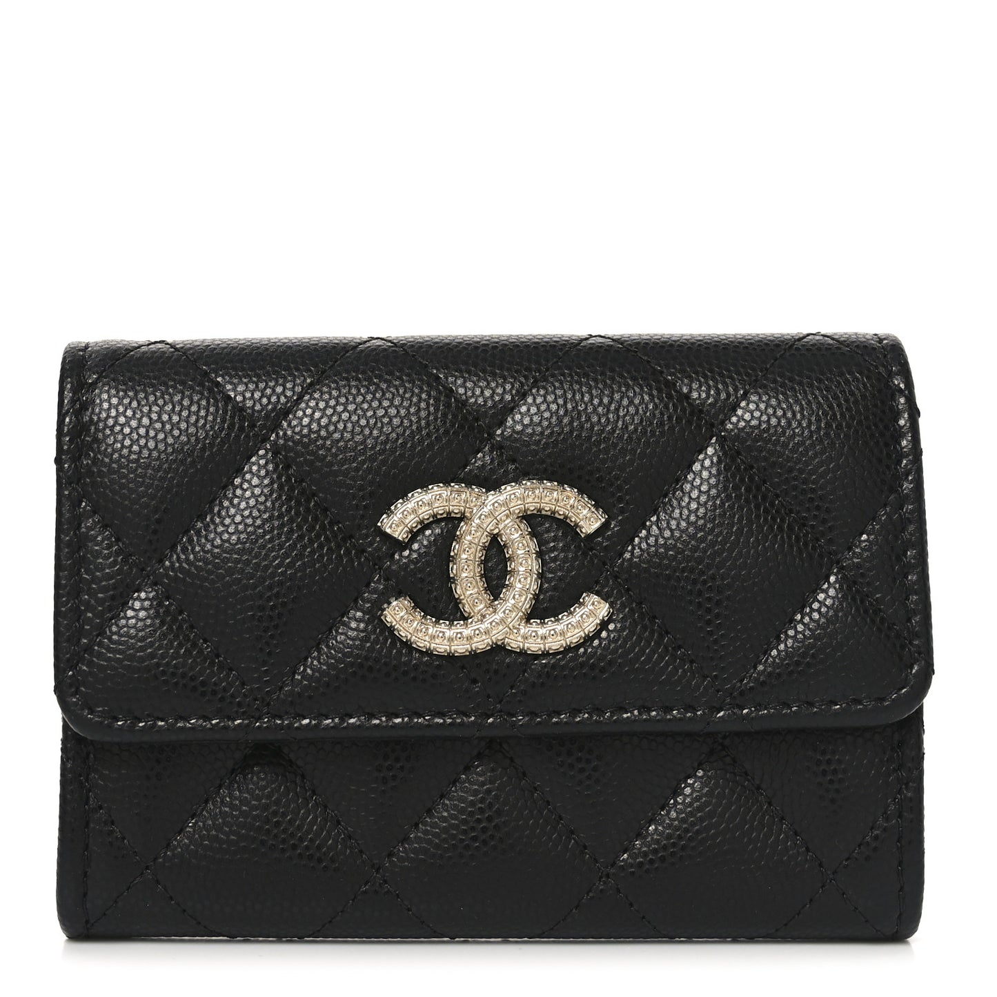 Caviar Quilted CC Glitter Flap Card Holder Black