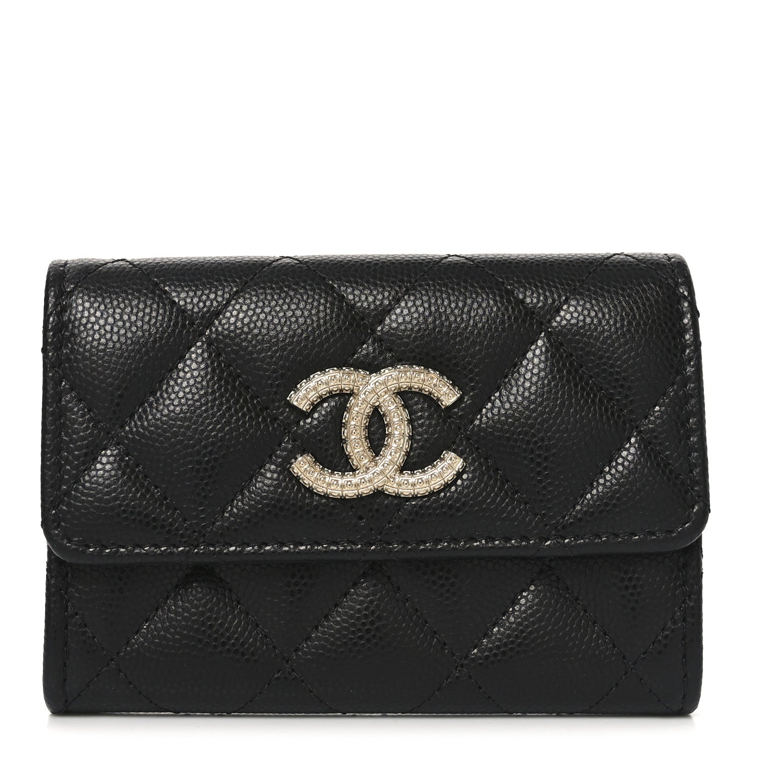 Chanel Caviar Quilted CC Glitter Flap Card Holder Black 1 of 8