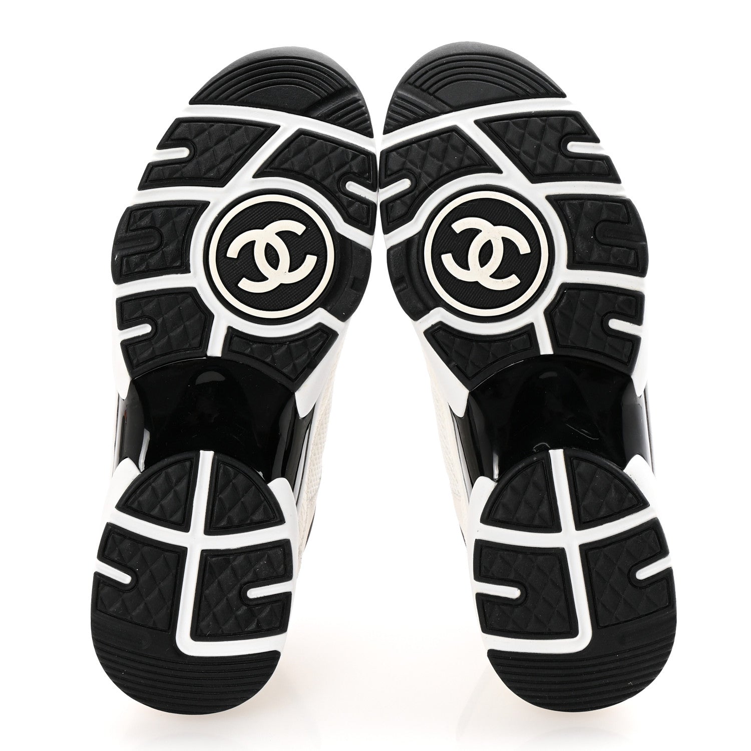 Chanel Mesh Suede Calfskin Grained Calfskin Womens CC Sneakers 37.5 White Black 6 of 10