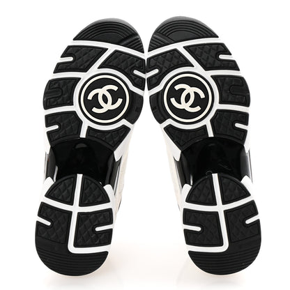 Chanel Mesh Suede Calfskin Grained Calfskin Womens CC Sneakers 37.5 White Black 6 of 10