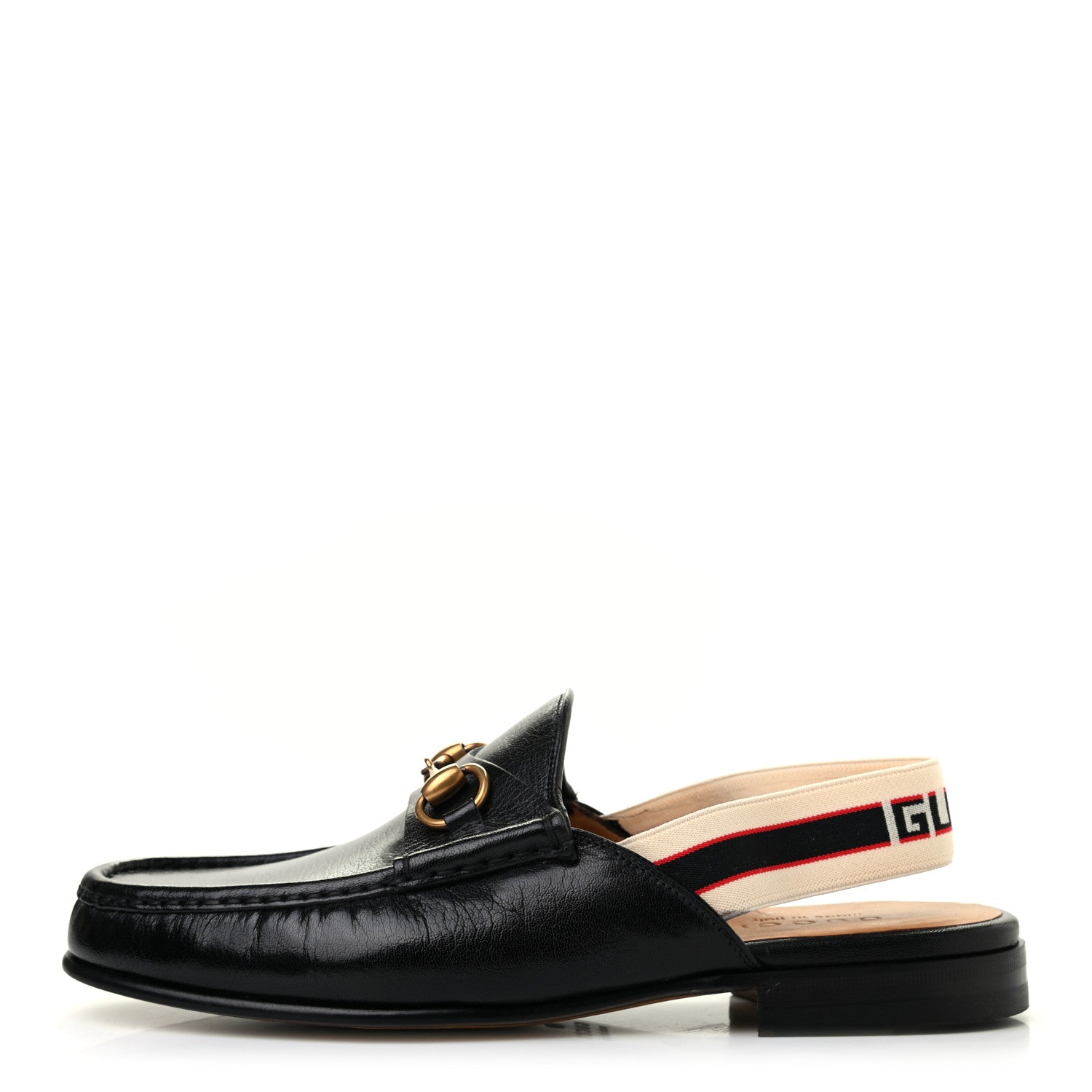 Gucci Goatskin Stripe Mens Horsebit Slingback Slippers 8 Black 1 of 8